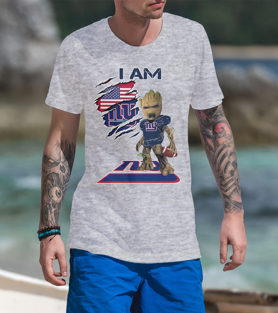 I Am Giants Baby Groot Football Usa Flag T-Shirt