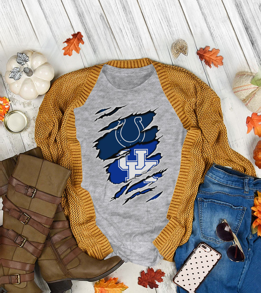 Colts Horseshoe and Kentucky Wildcats UK Blue Claw Marks T-Shirt