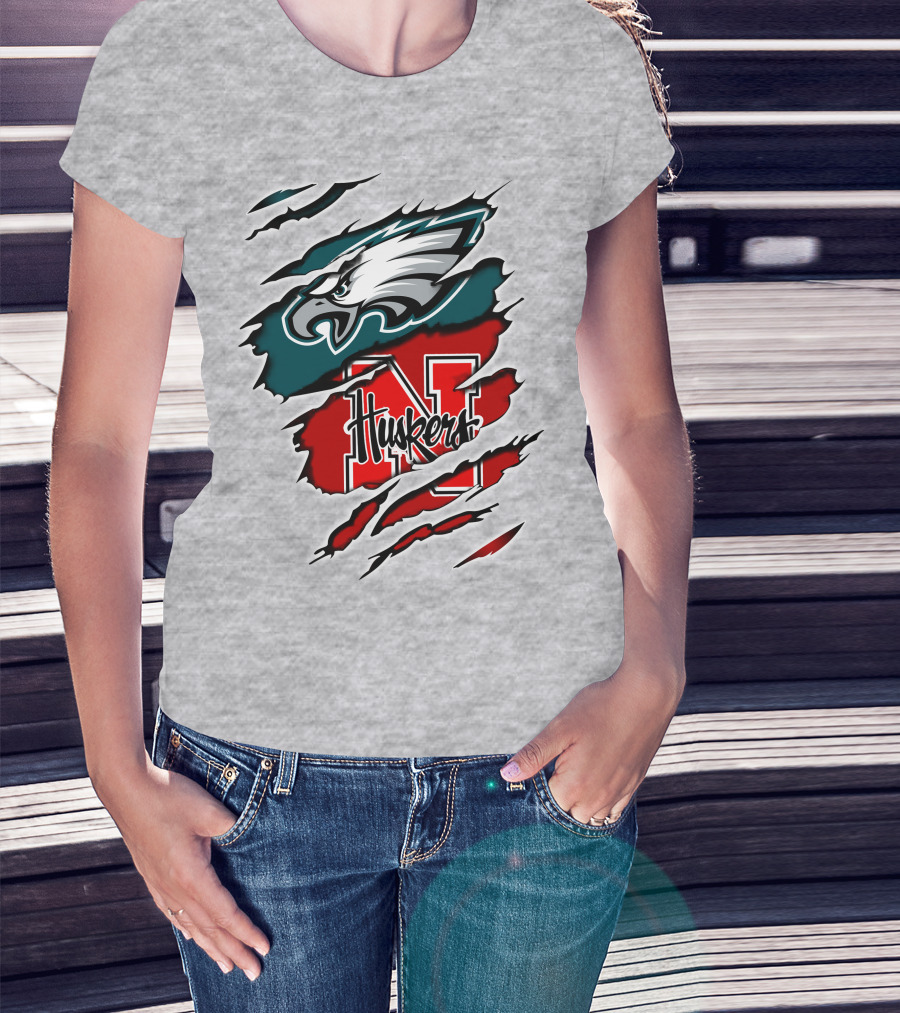 Philadelphia Eagles And Nebraska Cornhuskers Fans Rip And Tear T-Shirt