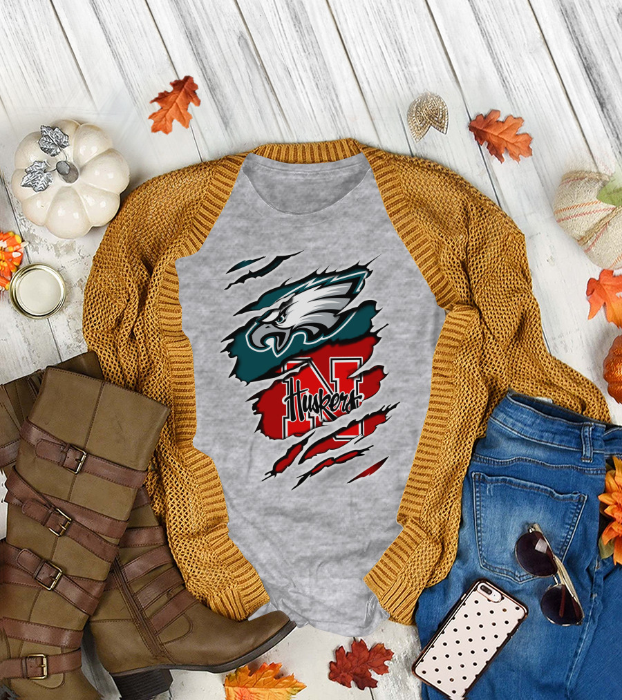 Philadelphia Eagles And Nebraska Cornhuskers Fans Rip And Tear T-Shirt