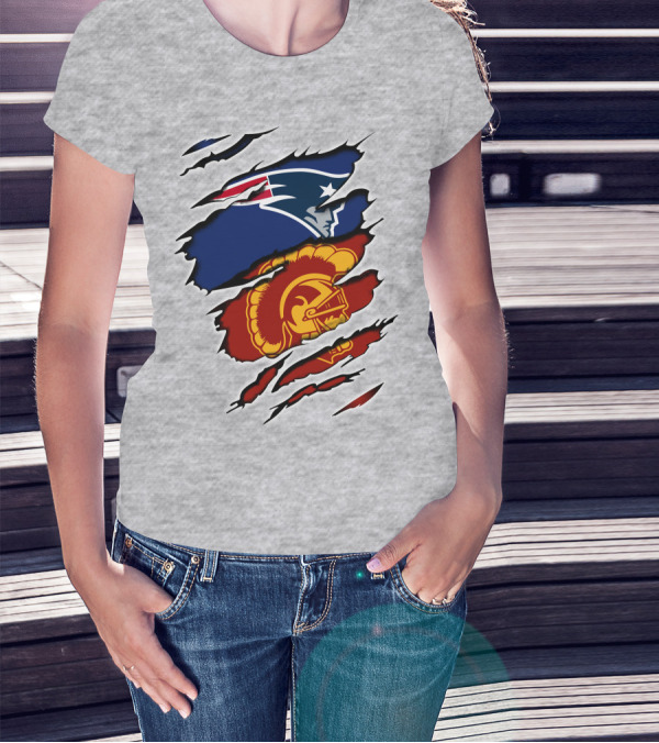 Patriots Trojans Ripped Dual Logo Fusion T-Shirt