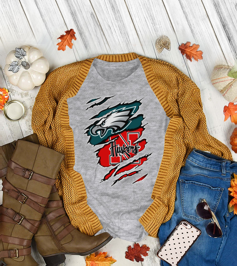 Philadelphia Eagles Nebraska Cornhuskers Crossover T-Shirt