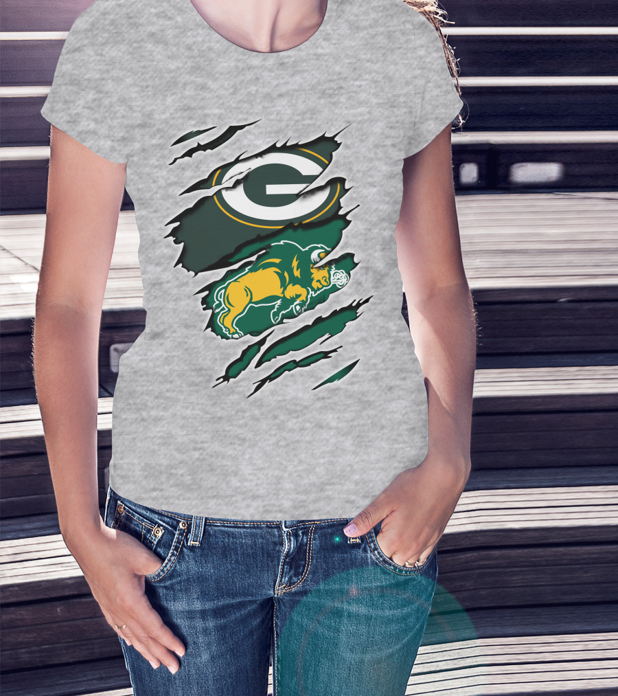 Packers Dakota Green Bay North Dakota State Bison Logo Fusion T-Shirt