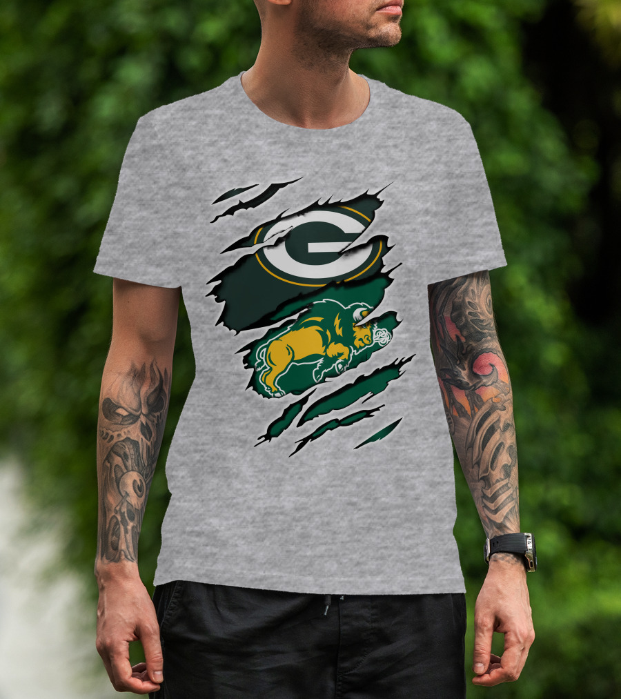 Packers Dakota Green Bay North Dakota State Bison Logo Fusion T-Shirt