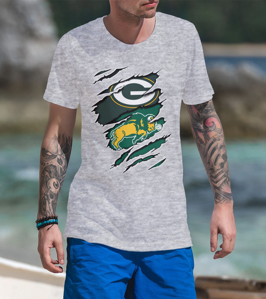Packers Dakota Green Bay North Dakota State Bison Logo Fusion T-Shirt