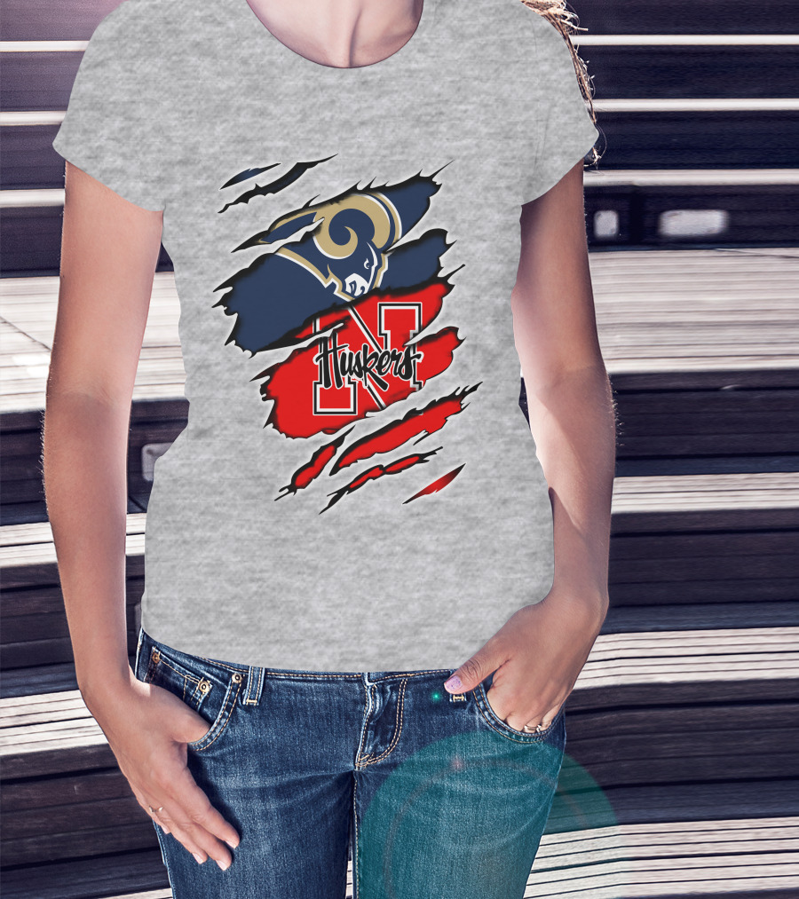 Rams Huskers Mascot Fusion Scratched T-Shirt
