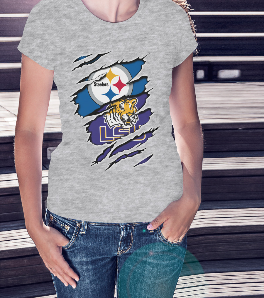 Steelers Logo And LSU Tigers Scratch T-Shirt