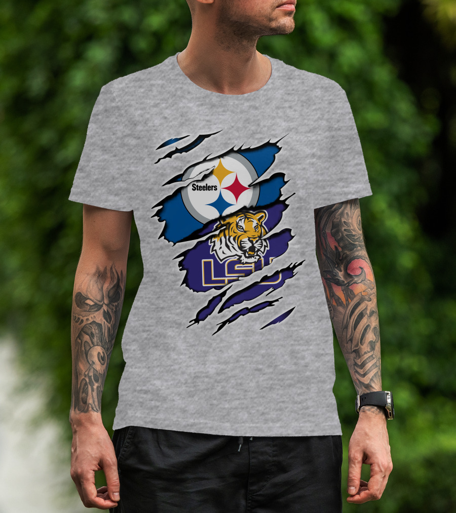 Steelers Logo And LSU Tigers Scratch T-Shirt