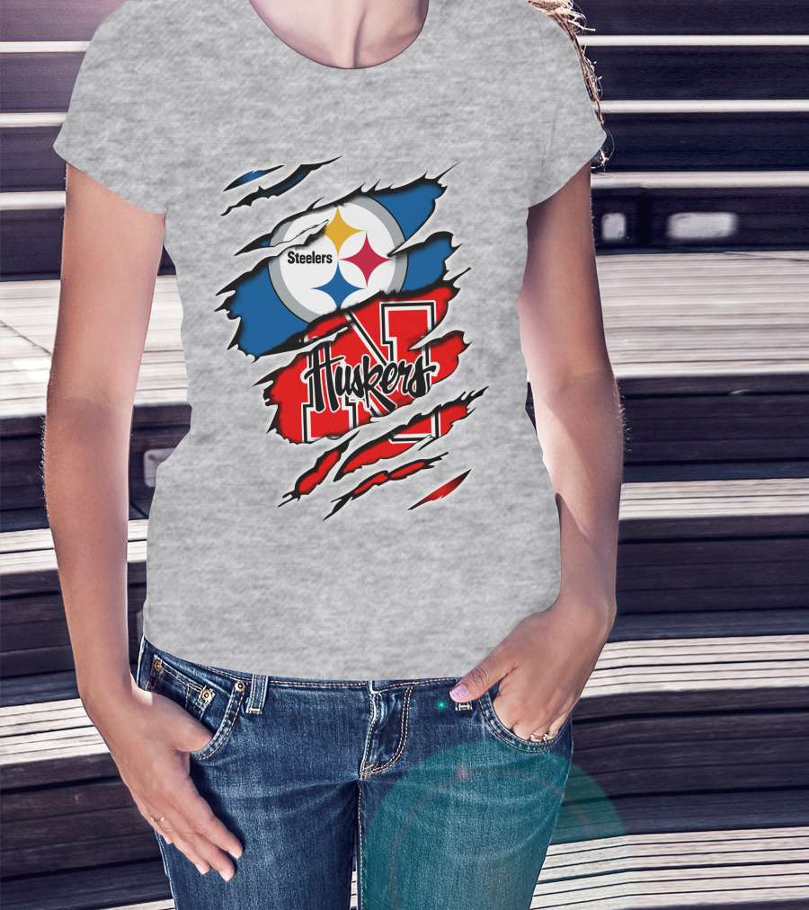 Steelers Huskers Torn Logo Fan Combination T-Shirt