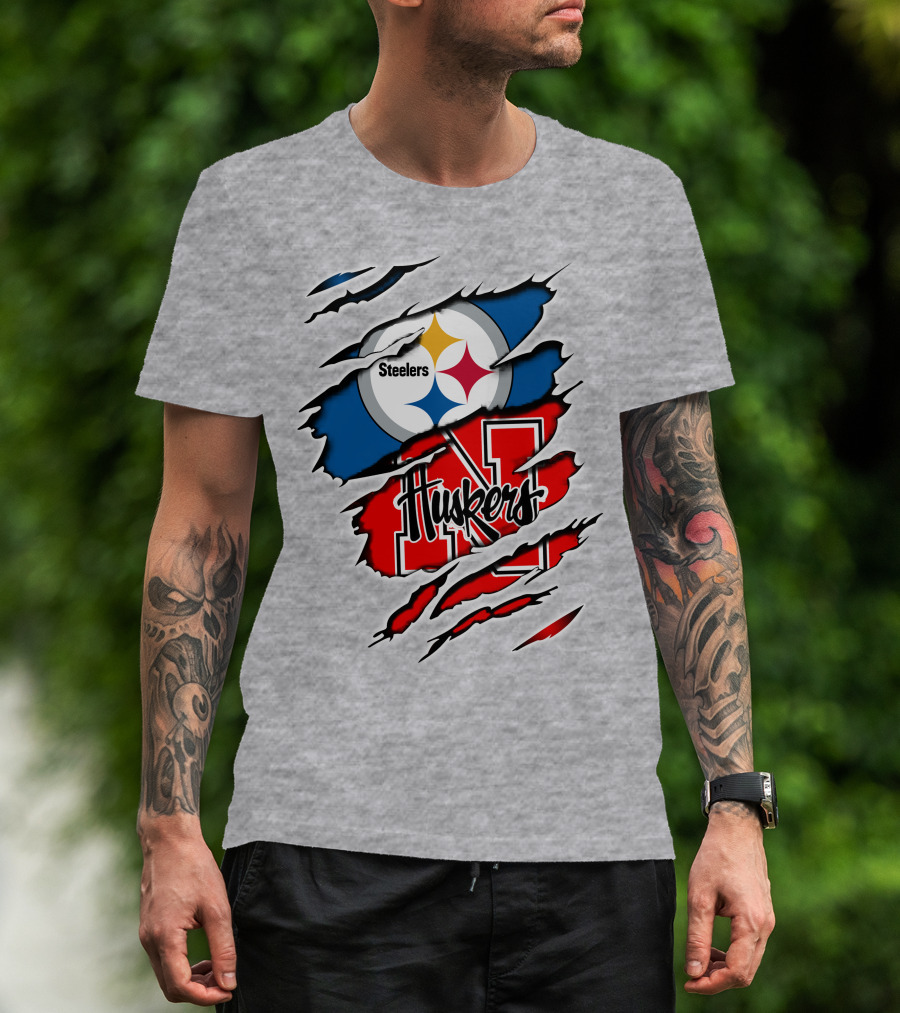 Steelers Huskers Torn Logo Fan Combination T-Shirt