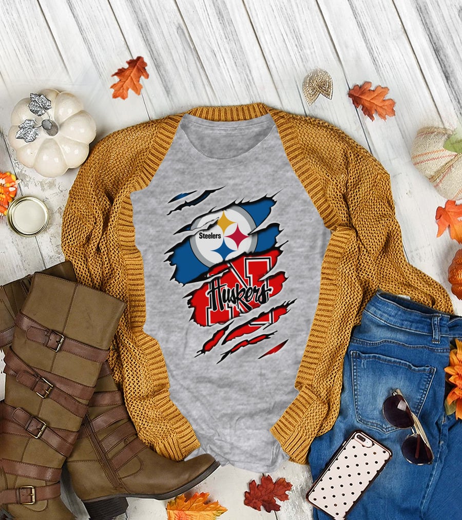 Steelers Huskers Torn Logo Fan Combination T-Shirt