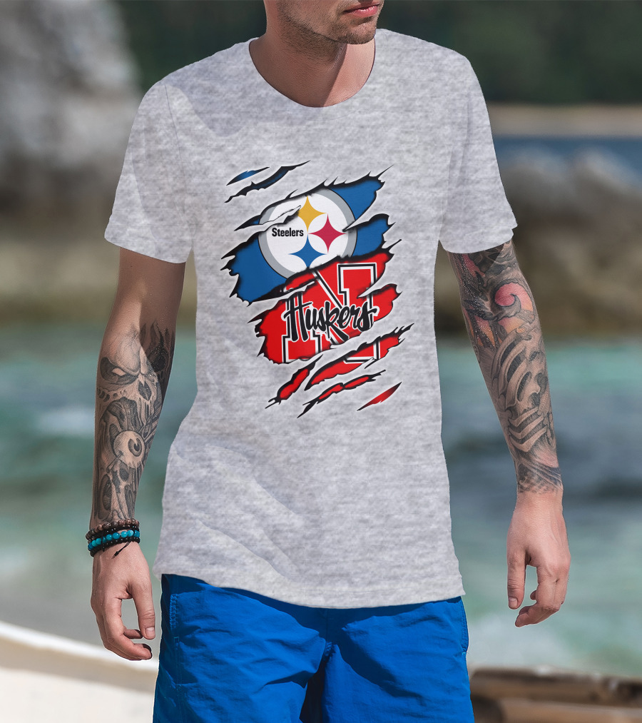 Steelers Huskers Torn Logo Fan Combination T-Shirt