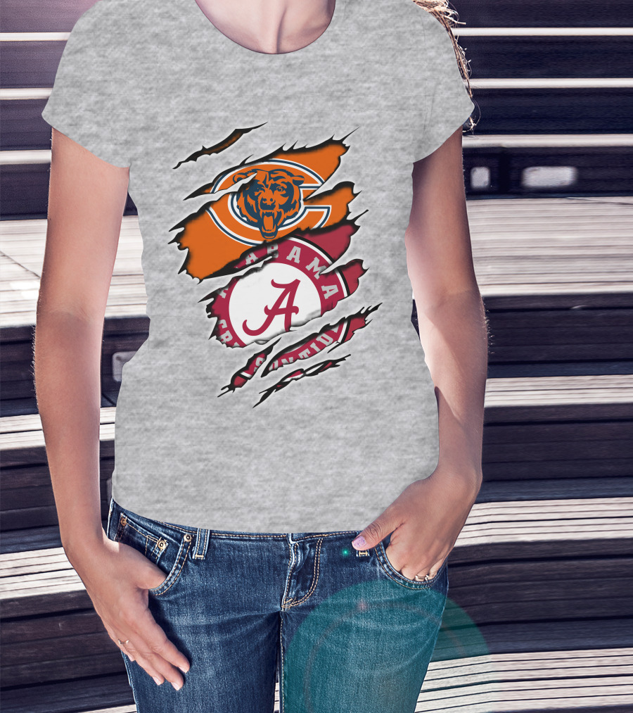 Chicago Bears Alabama Crimson Tide Logo Rip T-Shirt
