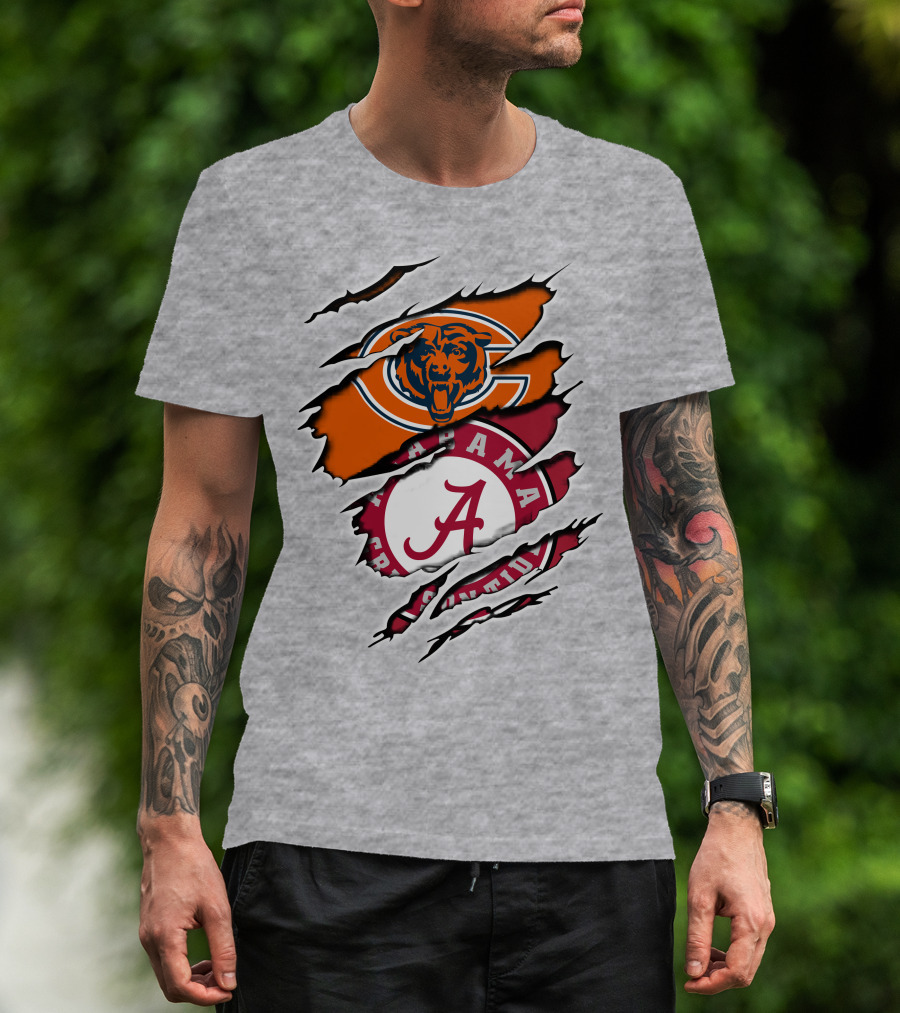 Chicago Bears Alabama Crimson Tide Logo Rip T-Shirt