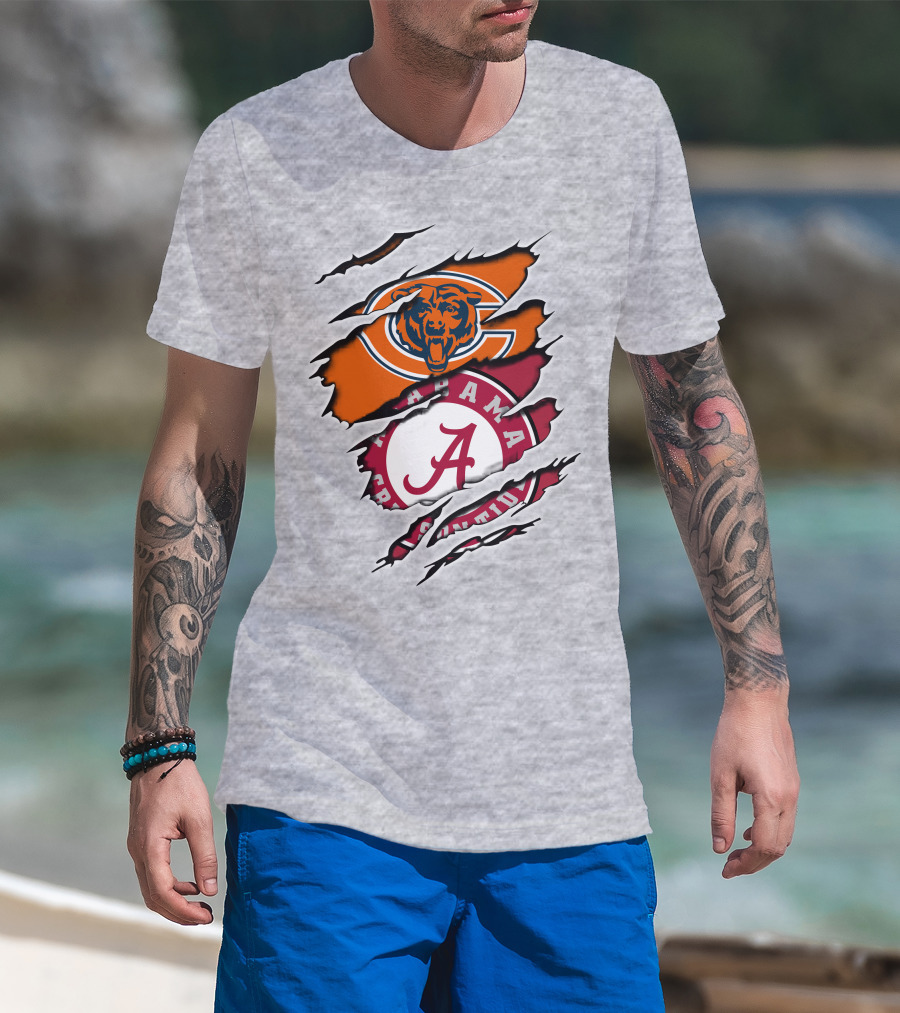 Chicago Bears Alabama Crimson Tide Logo Rip T-Shirt