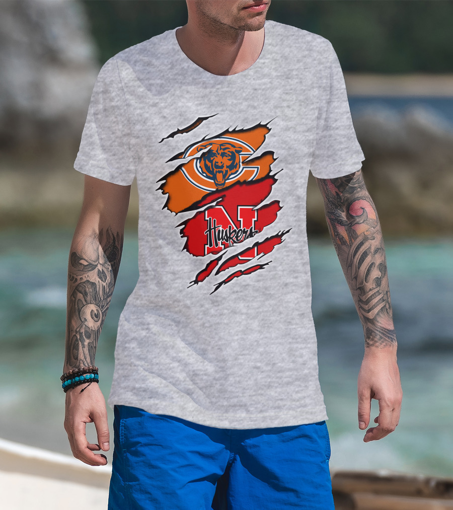 Chicago Bears Nebraska Cornhuskers Logo Claw Marks T-Shirt