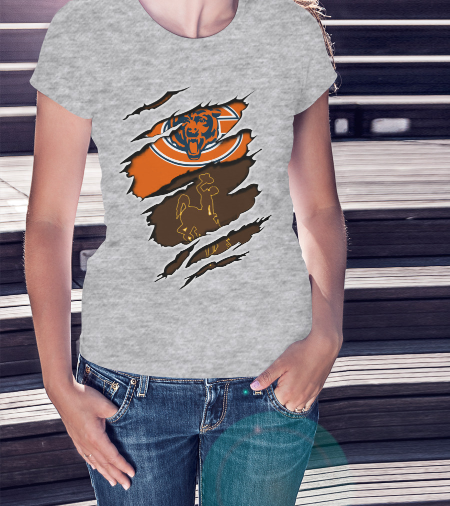 Chicago Bears Wyoming Cowboys Logo Rip T-Shirt