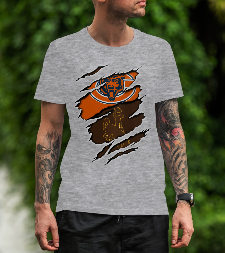 Chicago Bears Wyoming Cowboys Logo Rip T-Shirt
