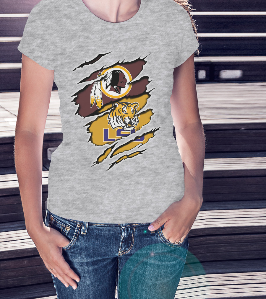 Redskins Logo Claw Rip Over Lsu Tigers T-Shirt