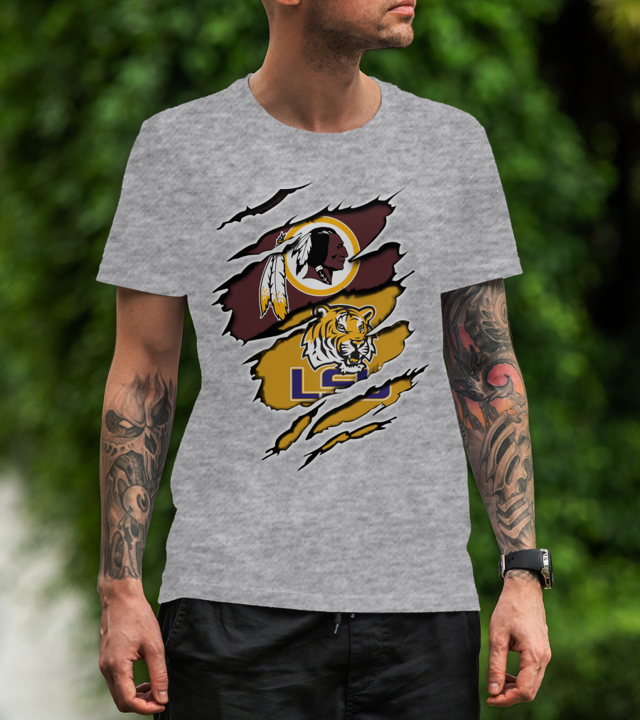 Redskins Logo Claw Rip Over Lsu Tigers T-Shirt