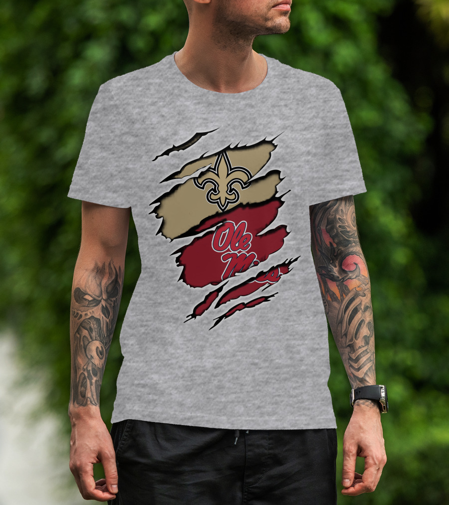 Saints Ole Miss Fleur De Lis Ripped Football Fanatic T-Shirt