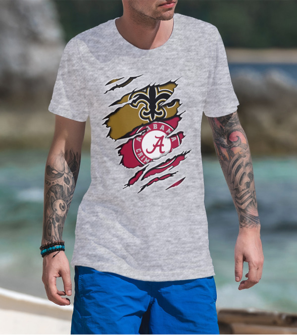 Saints Alabama Crimson Tide Fleur De Lis Claw Marks T-Shirt