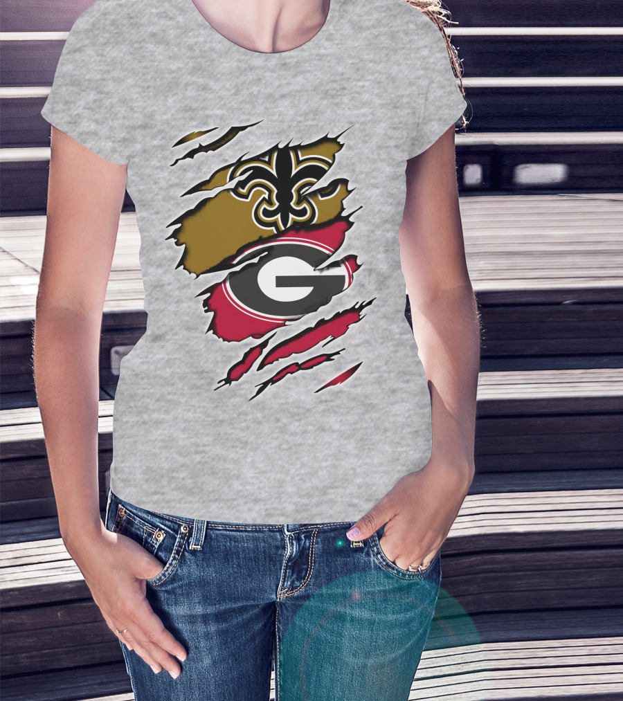 New Orleans Saints Fleur-De-Lis Georgia Bulldogs Logo Fusion T-Shirt