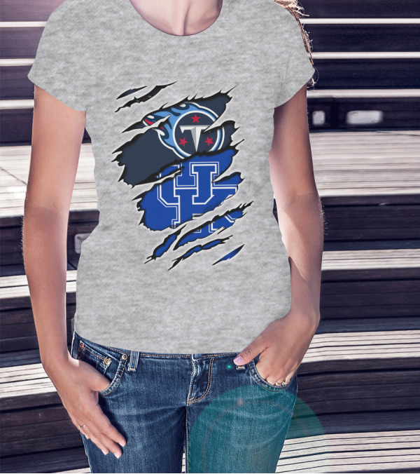 Tennessee Titans And Kentucky Wildcats Logo Fusion T-Shirt