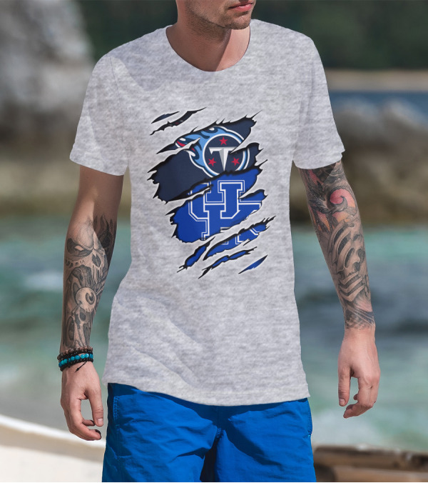 Tennessee Titans And Kentucky Wildcats Logo Fusion T-Shirt