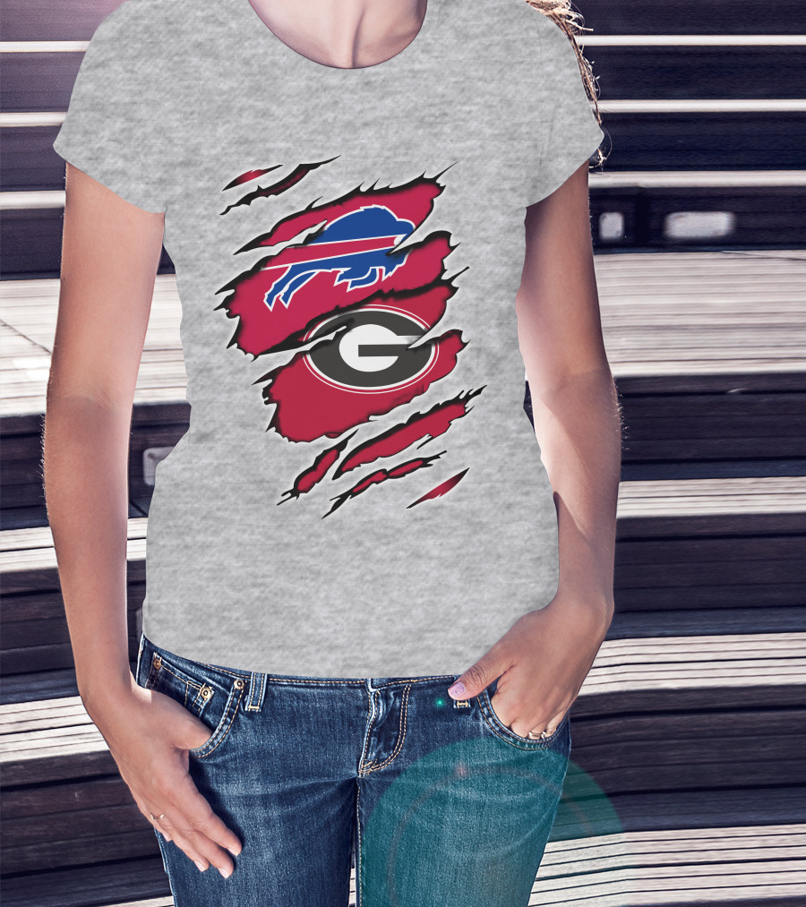 Buffalo Bills Georgia Bulldogs Claw Marks Fan Mashup Logo Emblem T-Shirt