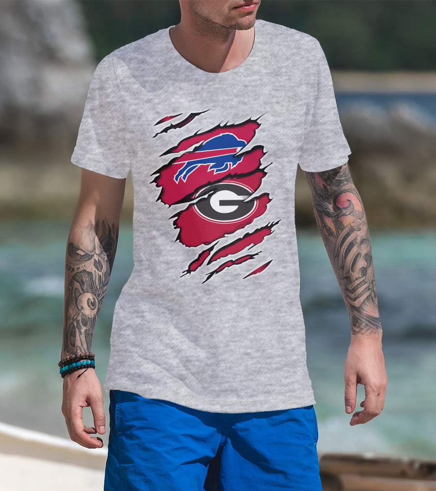 Buffalo Bills Georgia Bulldogs Claw Marks Fan Mashup Logo Emblem T-Shirt