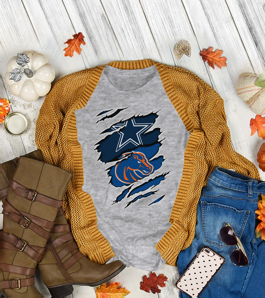 Dallas Cowboys Boise State Broncos Star Horse Ripped T-Shirt