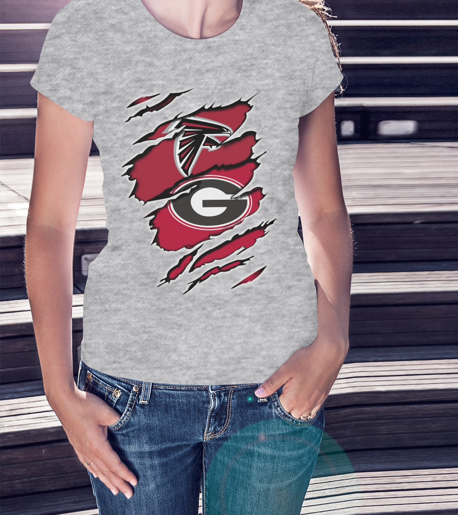 Atlanta Falcons Georgia Bulldogs Claw Mark Logo Fusion T-Shirt