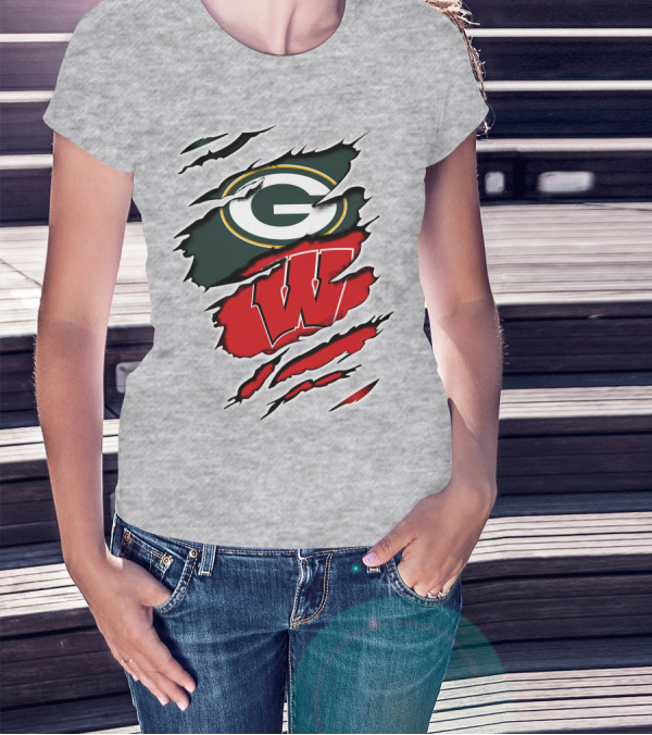 Green Bay Packers Wisconsin Badgers Ripped T-Shirt
