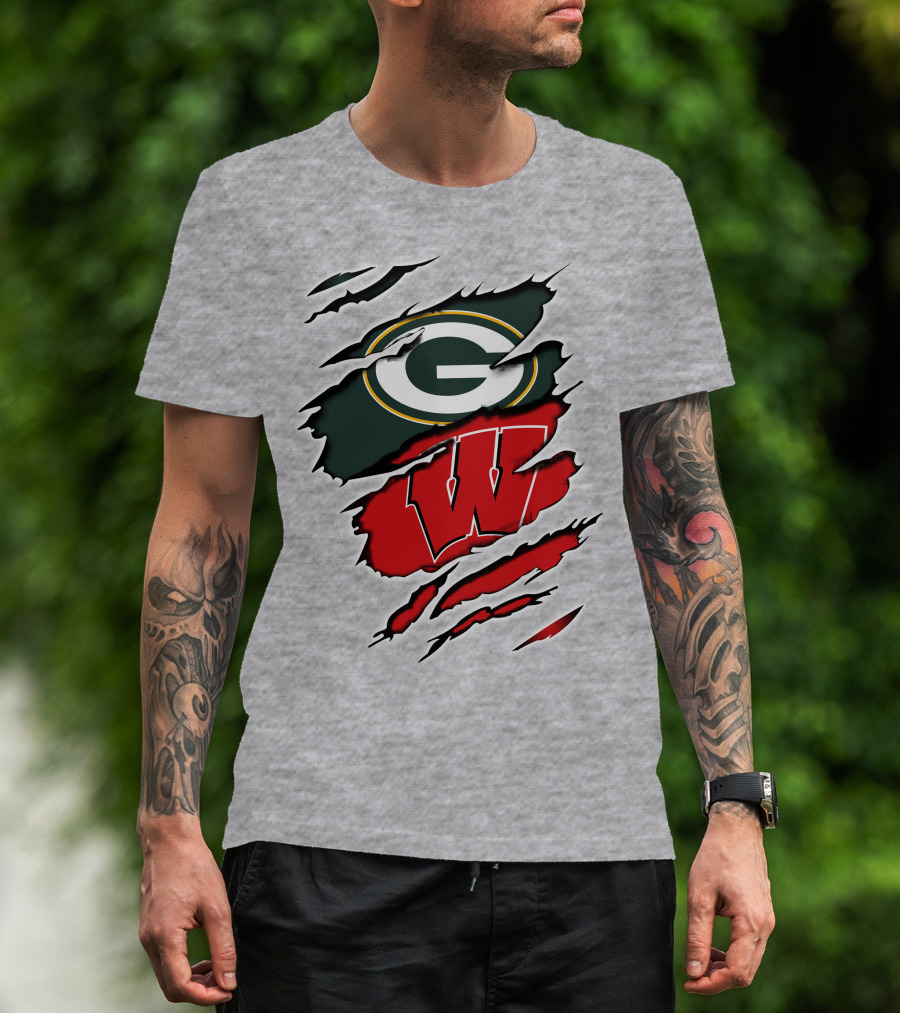 Green Bay Packers Wisconsin Badgers Ripped T-Shirt