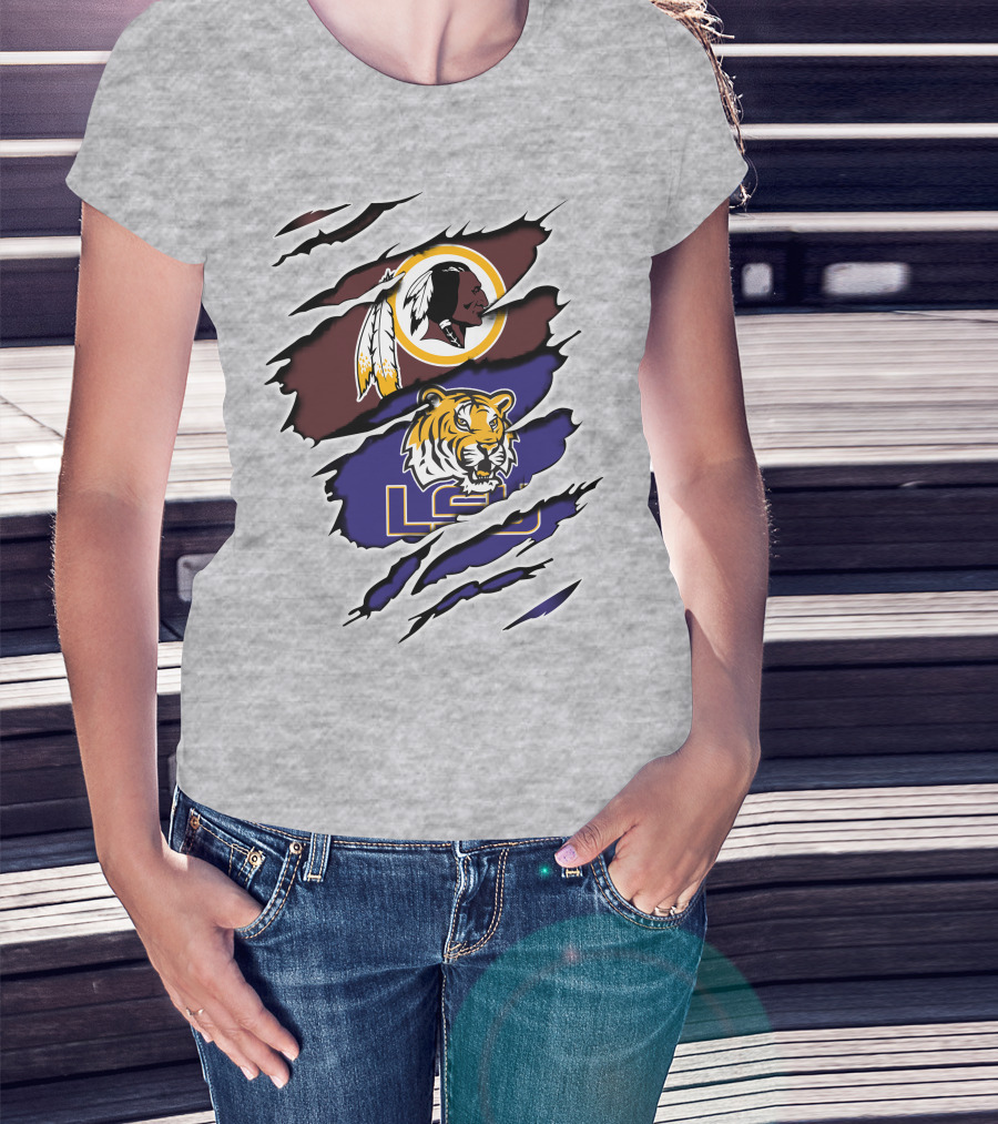 Washington Redskins Lsu Tigers Logo Claw Marks T-Shirt