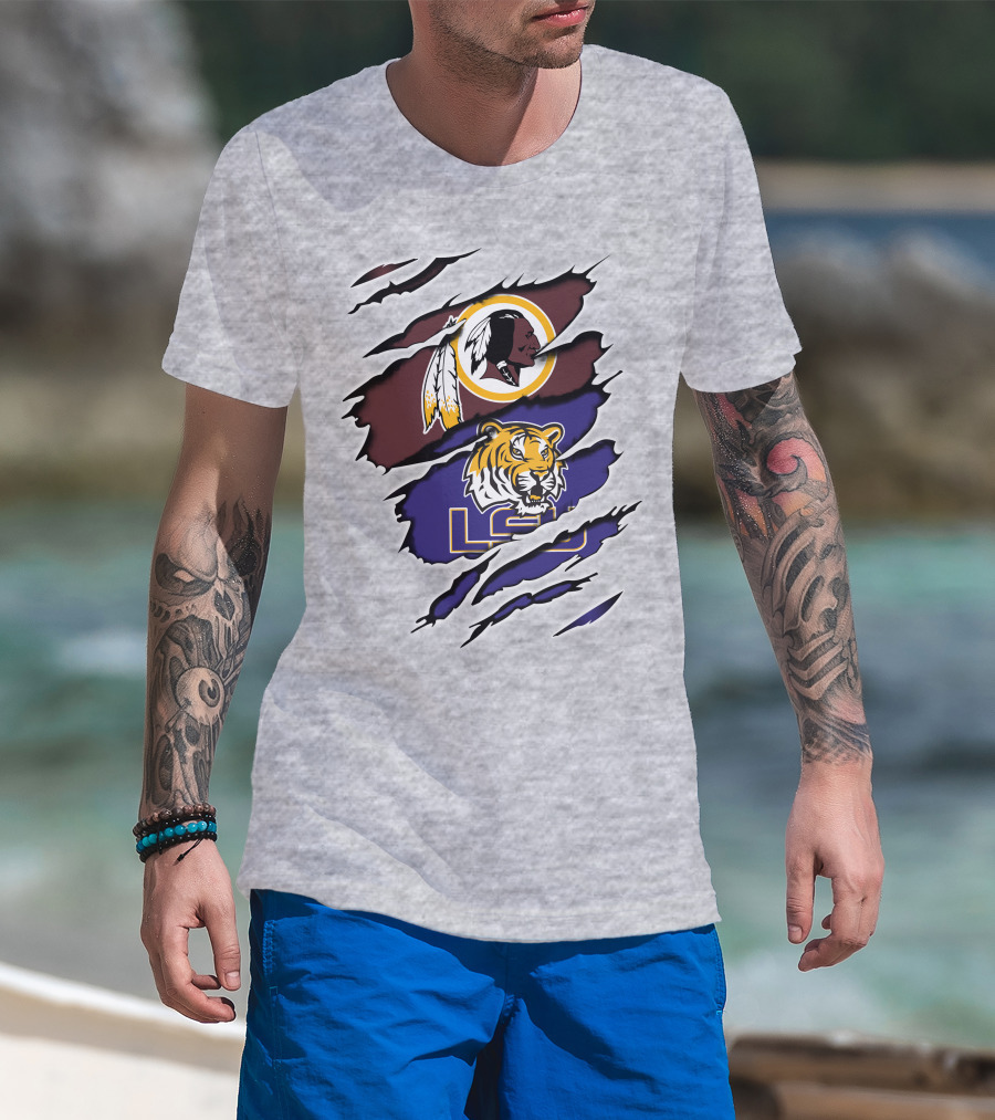 Washington Redskins Lsu Tigers Logo Claw Marks T-Shirt