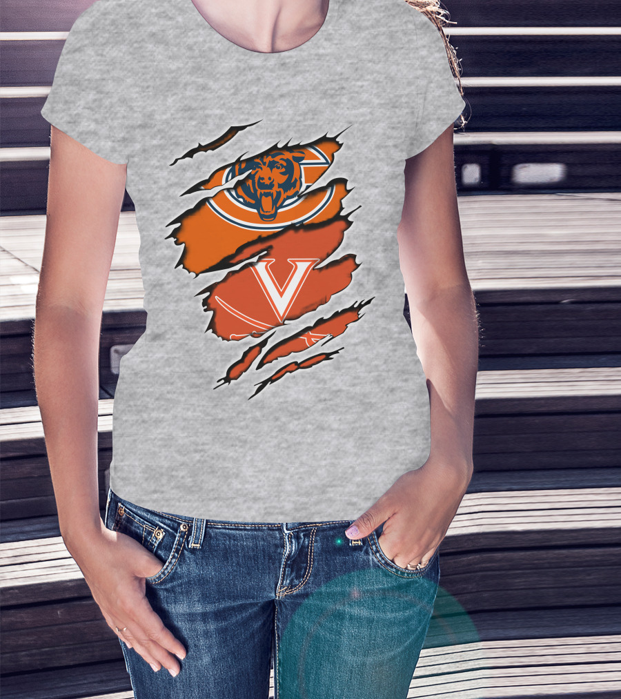 Chicago Bears Virginia Cavaliers Claw Marks Nfl College Football Crossover T-Shirt