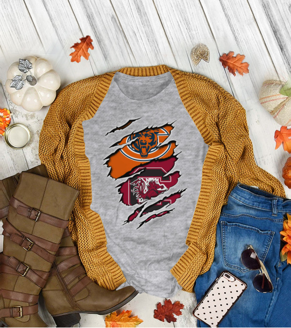 Chicago Bears South Carolina Gamecocks Claw Marks Logo Mashup T-Shirt