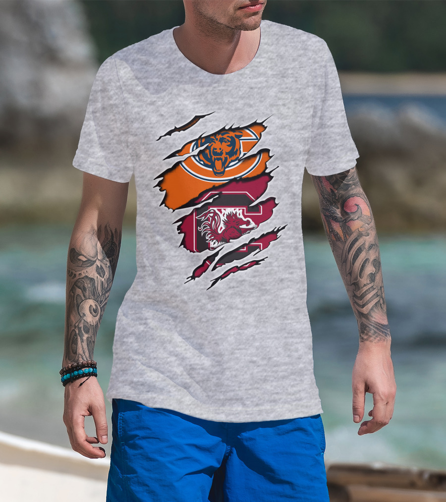 Chicago Bears South Carolina Gamecocks Claw Marks Logo Mashup T-Shirt