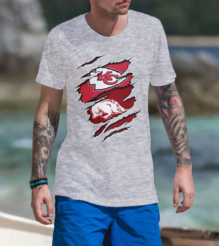 Kansas City Chiefs Arkansas Razorbacks Logo Claw Marks T-Shirt