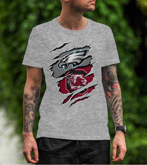 Philadelphia Eagles South Carolina Gamecocks Claw Mark Logo Fusion T-Shirt