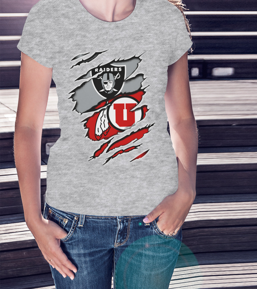 Raiders And Utes Logo Mashup With Shield And Feather Elements T-Shirt