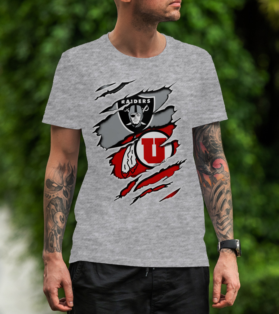 Raiders And Utes Logo Mashup With Shield And Feather Elements T-Shirt