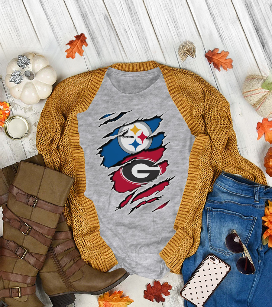 Steelers Georgia Bulldogs Fan Crossover T-Shirt