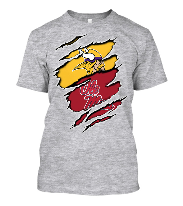 Vikings Ole Miss Torn Design With Viking Helmet And Ole Miss T-Shirt