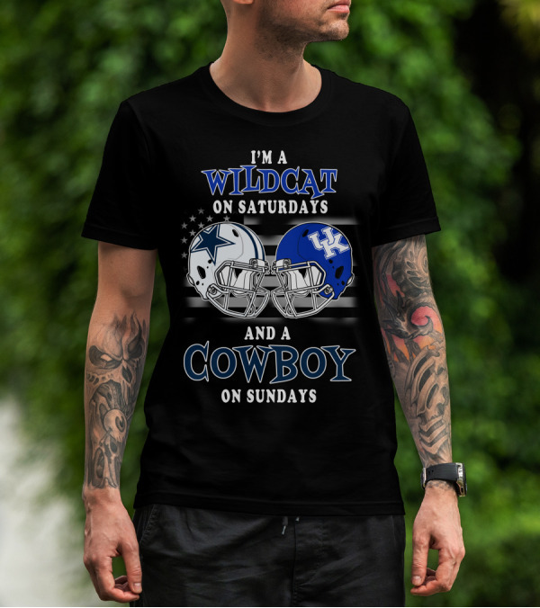 I'm A Wildcat On Saturdays And A Cowboy On Sundays Helmet Football T-Shirt