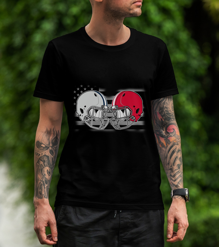 Cow Bul Football Helmets American Flag T-Shirt