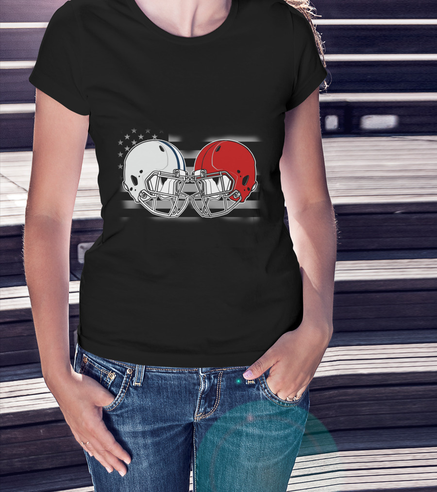 American Flag Two Football Helmets Cow Uters T-Shirt