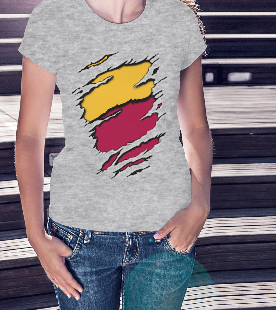 Cardinals Pirates Ripped Claw Marks Emblem Red Yellow Contrast T-Shirt